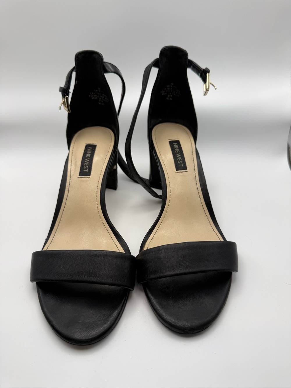 Nine West Black Open-Toe Ankle Strap Block Heels